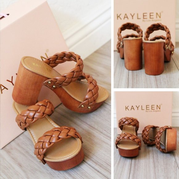 NEW Camel Braided Double Strap Platform Comfy Block Heel Slide On Sandals Shoes - Picture 10 of 10